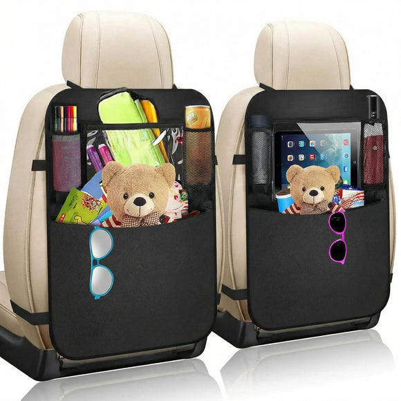 Premium Backseat Organizer for Kids 2 Pack Heavy Duty Waterproof and Stain Resistant Kick Mats Back Seat Protector Durable Backseat Car Organizer with Tablet Holder+Storage Pockets