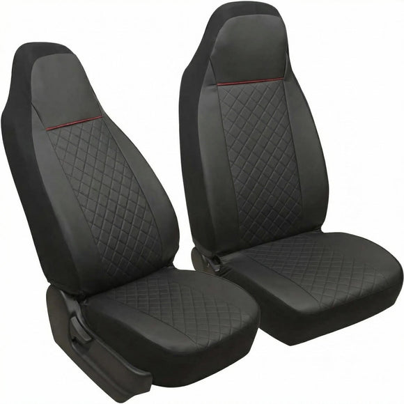 Front Car Seat Covers Bucket Seat Covers Leather High Back Auto Seat Covers for Cars Trucks Jeep Van SUV Pickup Airbag Compatible (Black)