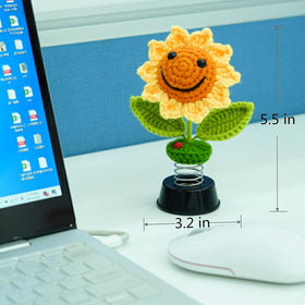 Sunflower Car Accessories Dashboard Decorations, Crochet Smiley Shaking Sun Flowers Bobblehead Dashboard Car Decor for Women, for Cute Girl Car Interior Desk Ornaments Gifts (H 5.2 in) - 0