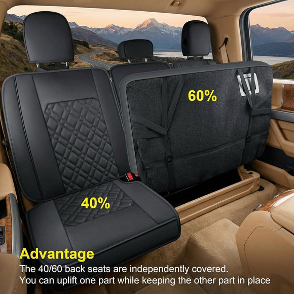 F150 Rear-only Seat Covers J03-Q3 with Waterproof Faux Leather Fit 2015-2025 Ford F150 and 2017-2025 F250 F350 F450 (Rear only Black)