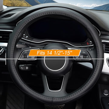 Steering Wheel Cover, Universal 15 inch, Microfiber Leather, Anti-Slip, Odorless, Black Lines - 0