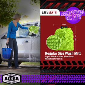 Car Wash Mitt Microfiber, 2PK-Scratch & Lint-Free, Premium Chenille Microfiber Wash Mitt Car Wash Brush-Green Regular Size (7.12''X10.14'') - 0