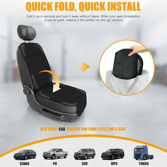 Car Seat Protector for Child Car Seat Waterproof Car Seat Cover for Leather and Fabric Seats 2 Mesh Pockets Non-Slip Bottom Thick Padding Cushion (Black)