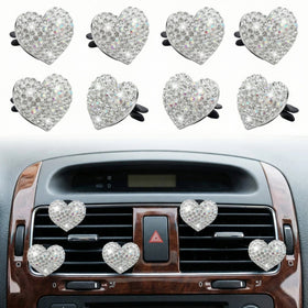 8 Pcs Bling Heart Air Vent Clips Crystal Car Fresheners Diffuser With Rhinestone Decoration Cute Interior Accessories for Women Girls (Silver)