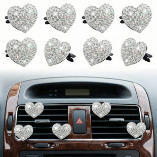 8 Pcs Bling Heart Air Vent Clips Crystal Car Fresheners Diffuser With Rhinestone Decoration Cute Interior Accessories for Women Girls (Silver)