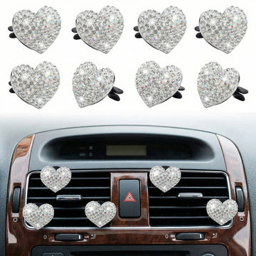 8 Pcs Bling Heart Air Vent Clips Crystal Car Fresheners Diffuser With Rhinestone Decoration Cute Interior Accessories for Women Girls (Silver)