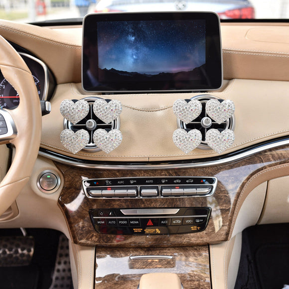 8 Pcs Bling Heart Air Vent Clips Crystal Car Fresheners Diffuser With Rhinestone Decoration Cute Interior Accessories for Women Girls (Silver)