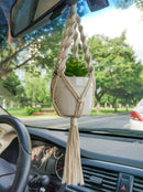 Car Accessories Rear View Mirrior Charm Cute Hanging Rearview Car Decor Boho Hanger with Artificial Succulent Plants Gifts for Plant Lover Set of 2, White-3