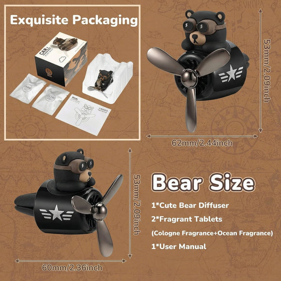 Cartoon Bear Car Air Fresheners 2 Pack Pilot Black Automotive Air Outlet Fan Cool Cute Air Freshener for Car Creative Car Perfume Decoration for Vehicle Vent Scent Clip Diffuser Ornament Accessories