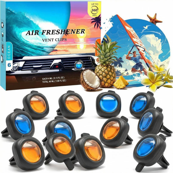 Car Air Freshener Vent Clips 12 Pack 6 Ocean 6 Hawaiian Provides Long-Lasting Scent Up to 360 Days Car Fresheners