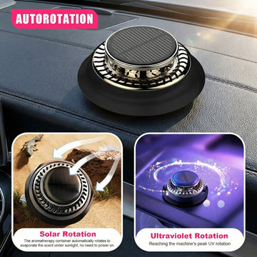 Car Air Freshener Solar Energy Auto Rotating Diffuser with Fragrance Aromatherapy Air Purifier for Car and Home Vehicle Interior Scents Decor Accessories for Men Women (Black Cologne) - 0