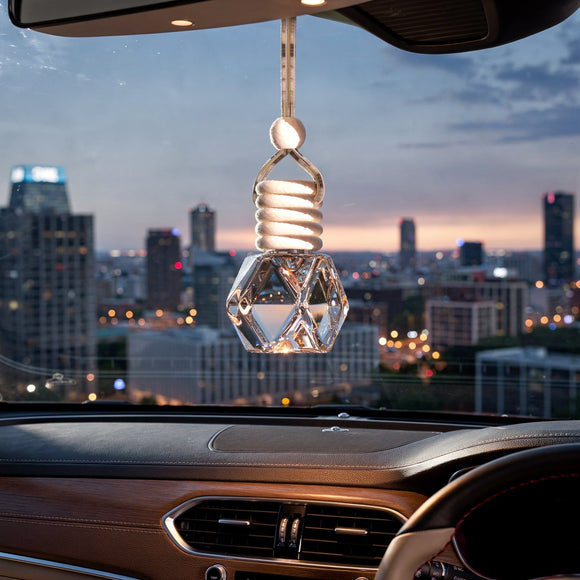 5PCS Hanging Car Air Freshener Auto Interior Decoration 8 ml Oil Diffuser Perfume Aromatherapy Pendant Empty Glass Bottle Fragrance Ornament with Vent Clip Wooden Cap and Rope (5 Rhombic)