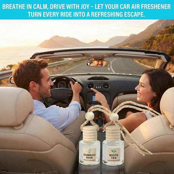 Car Air Freshener Oil Diffuser - Hanging Long Lasting Scent for Car & Home Essential Oil Freshener with Adjustable FragranceBamboo Rain+White Tea