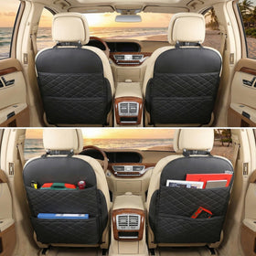 Seat Back Protector + Large Capacity Pocket Storage Organizer Preventing the Impact of Children Stepping on the Seat Backrest (Black) - 0