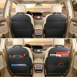 Seat Back Protector + Large Capacity Pocket Storage Organizer Preventing the Impact of Children Stepping on the Seat Backrest (Black)