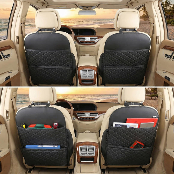 Seat Back Protector + Large Capacity Pocket Storage Organizer Preventing the Impact of Children Stepping on the Seat Backrest (Black)