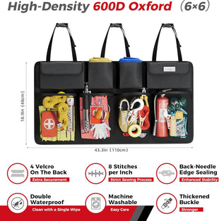 Oversized Trunk Organizer for Car, 3rd Gen Upgraded Car Trunk Organizer SUV with 4 Non-slip Strips, Hanging Car Storage Organizer with 8 Large Pockets, Car Accessories Interior–(43.3x18.9 in)