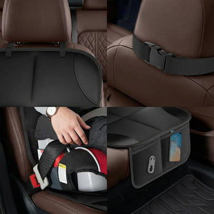 Car Seat Protector Large Auto Protector for Child Seats with Thickest Padding and Non-Slip Backing Mesh Pockets for SUV Sedan Truck Leather and Fabric - Black