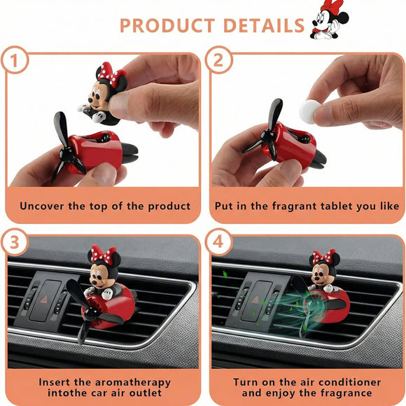 2Pcs Car Air Fresheners Cute Cartoon Mouse Pilot Men Women Car Perfume Rotating Propeller Automotive Air Outlet Fan Creative Diffuser Car Decoration (M.ickey+M.innie)