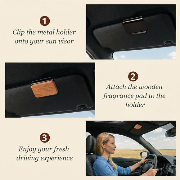 Car Air Freshener - Wood Air Freshener - Car Odor Eliminator for Visor Clip-Variety Scent Refill Vehicle Scent Diffuser for Cabin Truck & SUV - Pack of 3 (Grove-Pine-Open air)-CLIP INCLUDED