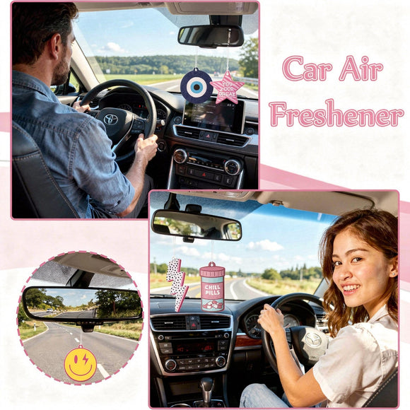Laffact 12Pcs Preppy Boho Car Air Freshener Lightning Bolt Smile Cow Boots Pink Hat Lip Incense Chip Hanging Slice Essential Oil Pendant Diffuser Scented Decor for Car Interior Accessories Home