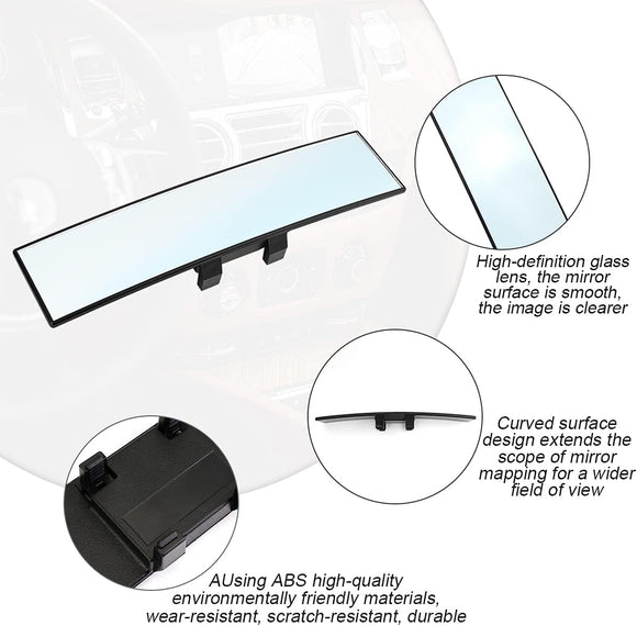 Car Rearview Mirrors, Shock Resistant Interior Clip-on Panoramic Rear View Mirror for Car, Wide Viewing Range, 12 inch HD Universal Use for Cars, SUVs, Trucks, Vehicles (White)