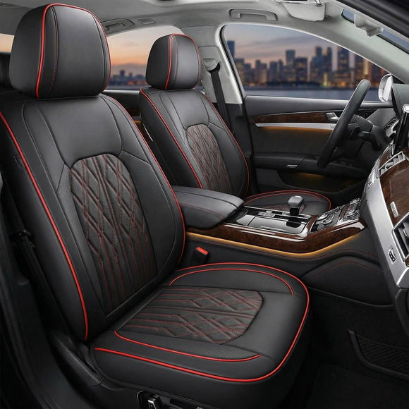 Leather Back Row Seat Covers Waterproof Rear Split Bench Car Seat Covers Vehicle Seat Cushion Cover Protector Universal Fit for Most Cars Sedan SUV Pickup Truck(Back Row/Black&Red)