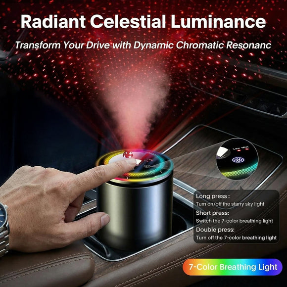 Smart Car Air Freshener - Car Diffusers for Essential Oils with Starry Sky Projection and Colorful Ambient Light Auto On/Off Adjustable Concentration Diffuser for Car with 50ml Car fragrance-Cologne