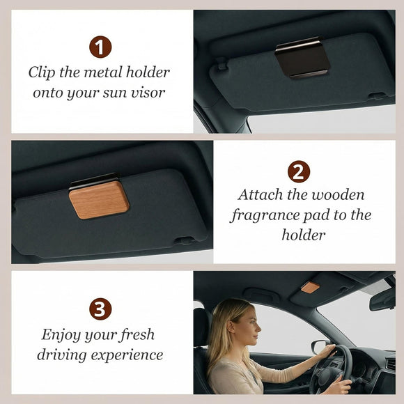 Car Air Freshener - Wood Air Freshener - Car Odor Eliminator for Visor Clip-Variety Scent Refill Vehicle Scent Diffuser for Cabin Truck & SUV - Pack of 3 (Teak-Amber-Cabana)-CLIP INCLUDED