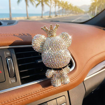 Handmade Bling Rhinestone Bear Car Air Freshener Cute Ornaments Car Vent Clips Accessories Perfume Clip Aromatherapy Diffuser Fragrance Cotton Pad Car Interior Decoratio Women Girl (AB) - 0