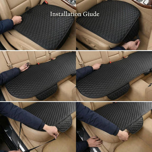 Pu Leather Car Seat Bottom Covers Protectors Include 1 Pair Front Driver Seat Pad Mat and 1 Rear Bench Cover Universal Fit 90% Vehicles Black