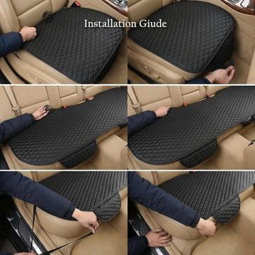 Pu Leather Car Seat Bottom Covers Protectors Include 1 Pair Front Driver Seat Pad Mat and 1 Rear Bench Cover Universal Fit 90% Vehicles Black - 0