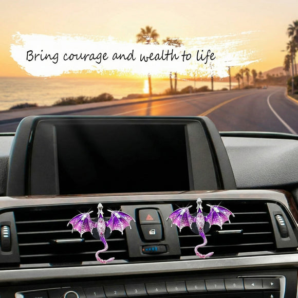Bling Wyvern Car Air Freshener Vent Clips 2pcs Alloy Purple Enamel Dragon Vent Clips Car Accessories Refillable Car Diffuser with Felt Mads Coffee Fragrance Tablets