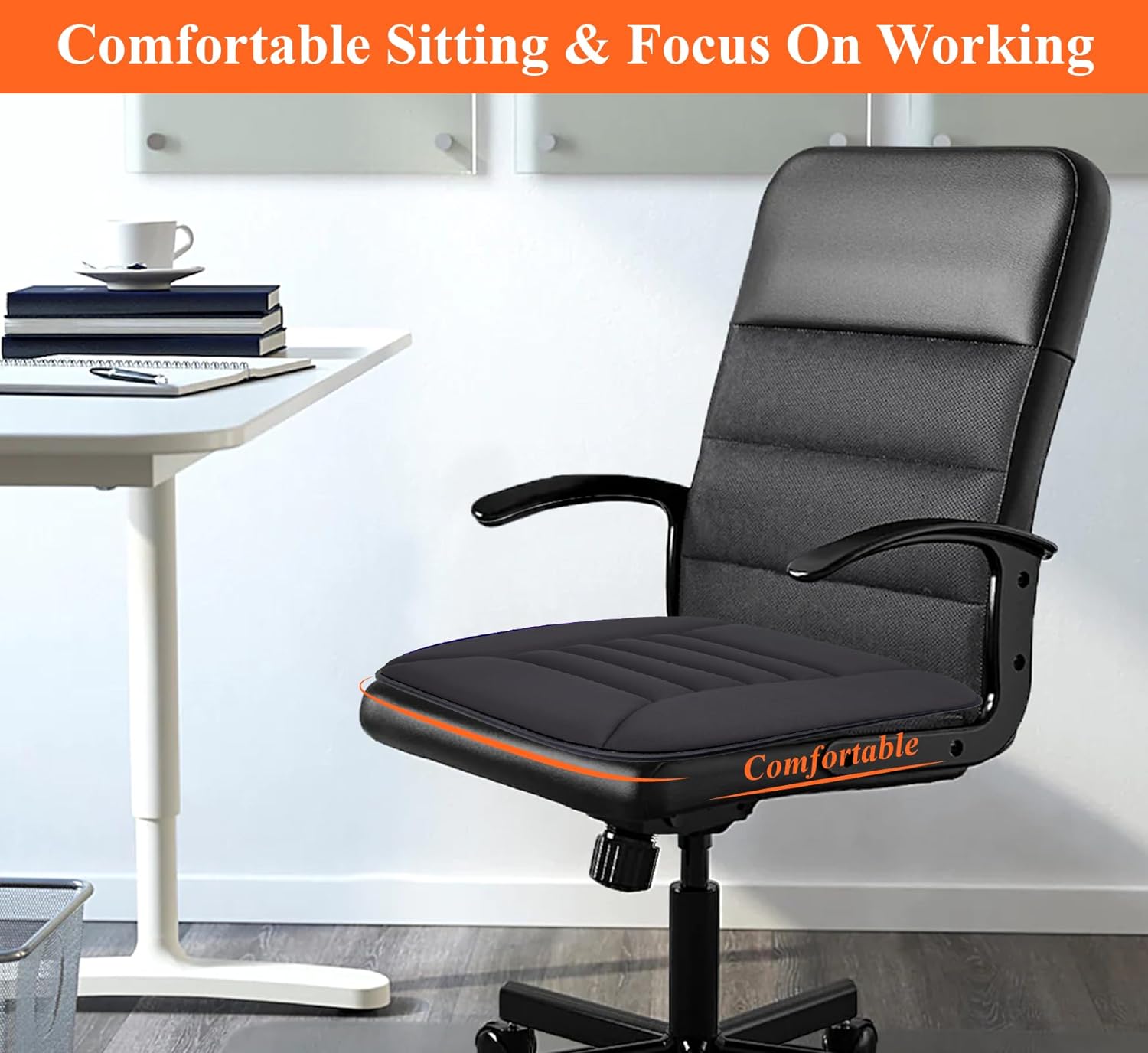 Car Seat Cushion with 1.2inch Comfort Memory Foam, Seat Cushion for Car and Office Chair (Black)