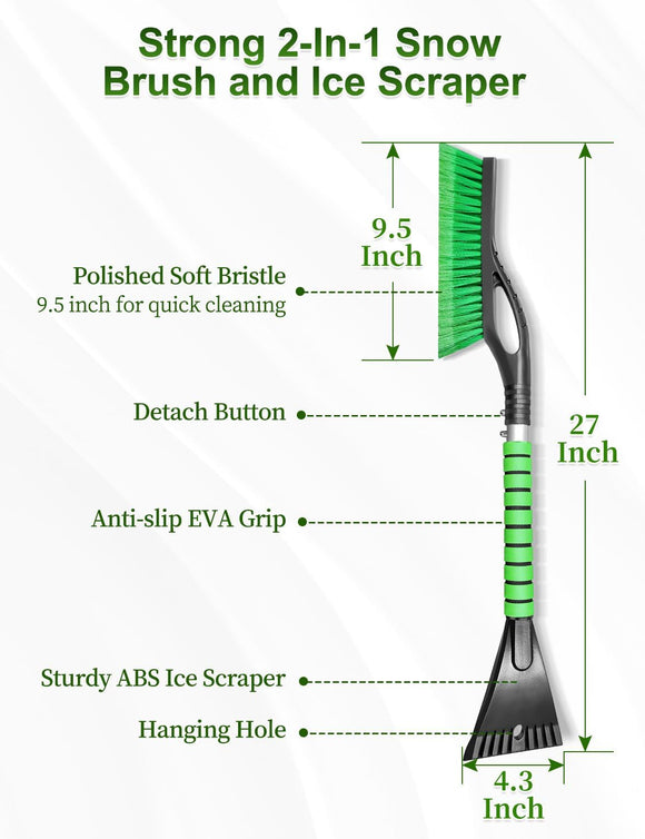 Car Snow Scraper and Brush, 27 Inch Snow Brush for Car Window, Detachable Ice Scraper with Foam Grip for Windshield SUV Truck - 1pcs