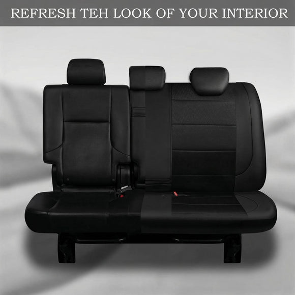 Leather Back Seat Cover Breathable Mesh Universal Bench Seat Cover Super 5mm Composite Sponge Inside Airbag Compatible Fits Most Automotive Cars SUVs Trucks and Vans (Rear Black)