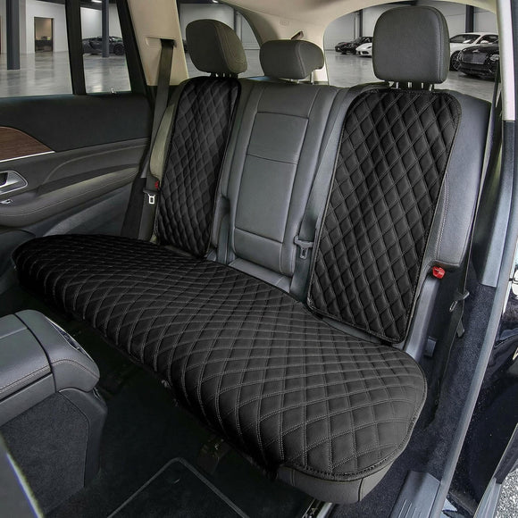 Car Seat Cushion Rear Set Black Faux Leather Automotive Seat Cushions - Universal Fit Rear Car Seat Cushions With Non-slip Silicone Backing for SUV Sedan Van Black - Rear Set