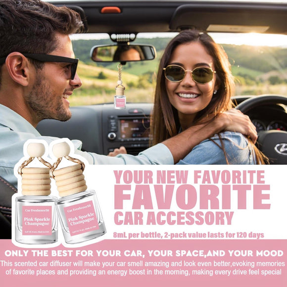 Car Air Freshener Diffuser 2 Pack Hanging Air Freshener Diffuser - Pink Sparkle Champagne Fragrance Oil Air Diffuse r for Car 45+ Days Long Lasting Fragrance Made in USA (P38)