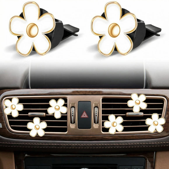 6 Pcs Daisy Flower Air Vent Clip Accessories Air Conditioning Outlet Clip Car Air Freshener Dashboard Accessories Charm Car Inter Decor(3 cm 3.3 cm White)