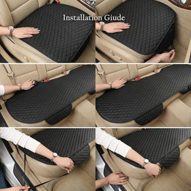 Pu Leather Car Seat Bottom Covers Protectors Include 1 Pair Front Driver Seat Pad Mat and 1 Rear Bench Cover Universal Fit 90% Vehicles Beige - 0