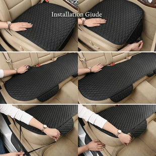Pu Leather Car Seat Bottom Covers Protectors Include 1 Pair Front Driver Seat Pad Mat and 1 Rear Bench Cover Universal Fit 90% Vehicles Beige