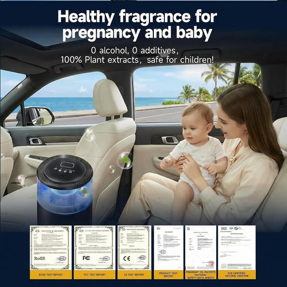 Smart Car Air Freshener Ambient Light & Mist Fragrance 2 Pack Refill for 6 Months Auto On/Off 3 Adjustable Modes Black Air Freshener Perfect for Car Bedroom Office Restrooms. (Mystic Ice)