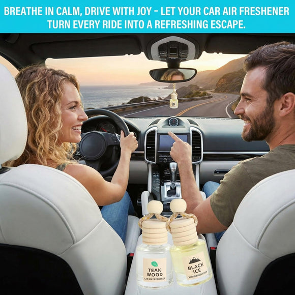 Car Air Freshener Oil Diffuser - Hanging Long Lasting Scent for Car & Home Essential Oil Freshener with Adjustable Fragrance (Teak Wood+Black Ice)
