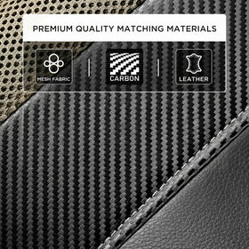 Leather Car Seat Covers Sports Carbon Fiber & Mesh Design High-Back Two Front Set Waterproof Automotive Seat Covers Airbag Compatible Universal Fit for Most Cars (Black & Beige) - 0