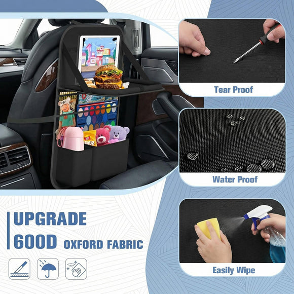 Car Backseat Organizer with table Tray 9 Storage Pockets Backseat Car Organizer with Tablet Holder Back seat Organizer for Kids Road Trip Essentials Travel (1Pack)