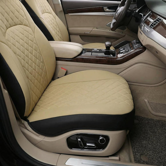 Front Seat Covers for Bucket Seats Faux Leather Seat Covers Universal for Most Cars SUV and Mini Van (Beige)