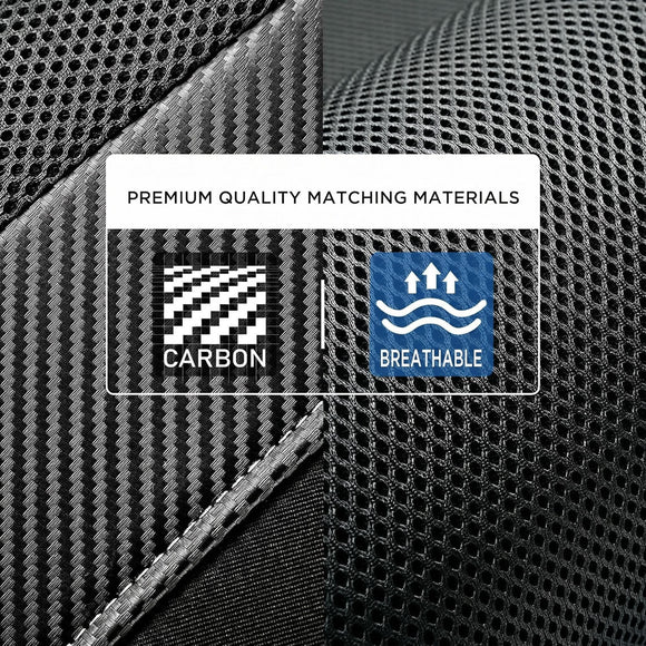 High Back Front Car Seat Covers - Sports Carbon Fiber Mesh Design Universal Fit Airbag Compatible (Gray)