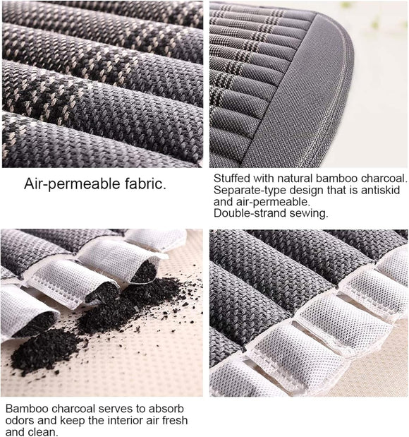 Car Seat Cushion,Car Seat Cover Universal Bottom Driver Pad,Bamboo Charcoal Comfortable and Breathable Fabric Seat Cushion with Storage Pouch,Fit for Trucks Vans Cars SUV (2PC Black)