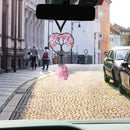 Pink Car Accessories Rose Quartz Crystal Rearview Mirror Hanging Accessories Crystal Car Hanging Ornament Heart Shape Hippie Boho Car Accessories Spiritual Decorations for Women-3