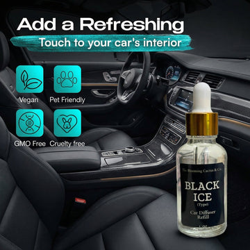 The Blooming Cactus & Co. - Car Diffuser with Refill included | Car scented on the go | Car Air Freshener Hanging | Long Lasting Fragrance | Phthalate Free Fragrance. (Black Ice (Type)) - 0